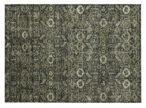 2' X 3' Moss Green and Gray Floral Washable Non Skid Indoor Outdoor Area Rug