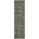 8' Runner Moss Green and Gray Floral Washable Non Skid Indoor Outdoor Runner Rug