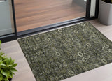 3' X 5' Moss Green And Gray Floral Washable Indoor Outdoor Area Rug