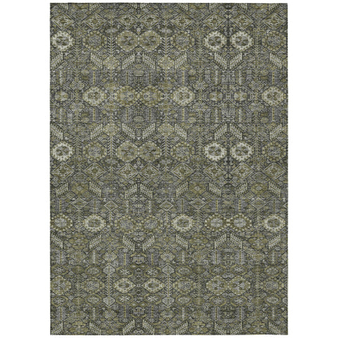 3' X 5' Moss Green And Gray Floral Washable Indoor Outdoor Area Rug
