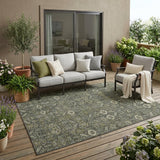 5' X 8' Moss Green And Gray Floral Washable Indoor Outdoor Area Rug