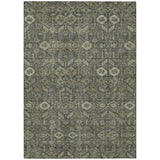 8' X 10' Moss Green and Gray Floral Washable Non Skid Indoor Outdoor Area Rug