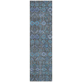 8' Runner Blue and Coffee Floral Washable Non Skid Indoor Outdoor Runner Rug