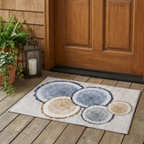 2' X 3' Beige Blue and Gold Faux Bois Washable Non Skid Indoor Outdoor Area Rug