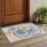 3' X 5' Beige Blue and Gold Faux Bois Washable Non Skid Indoor Outdoor Area Rug