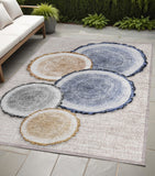 5' X 8' Beige Blue And Gold Faux Bois Washable Indoor Outdoor Area Rug