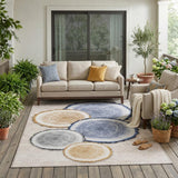 5' X 8' Beige Blue And Gold Faux Bois Washable Indoor Outdoor Area Rug