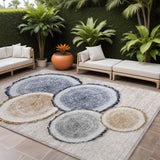 8' X 10' Beige Blue and Gold Faux Bois Washable Non Skid Indoor Outdoor Area Rug