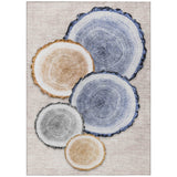 8' X 10' Beige Blue and Gold Faux Bois Washable Non Skid Indoor Outdoor Area Rug