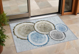 2' X 3' Blue Gold and Gray Faux Bois Washable Non Skid Indoor Outdoor Area Rug
