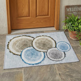 2' X 3' Blue Gold and Gray Faux Bois Washable Non Skid Indoor Outdoor Area Rug