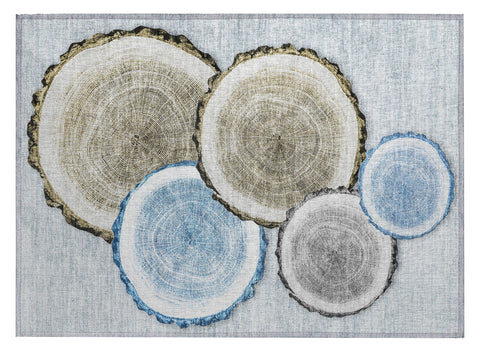 2' X 3' Blue Gold and Gray Faux Bois Washable Non Skid Indoor Outdoor Area Rug