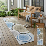 8' Runner Blue Gold and Gray Faux Bois Washable Non Skid Indoor Outdoor Runner Rug