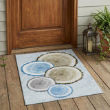 3' X 5' Blue Gold and Gray Faux Bois Washable Non Skid Indoor Outdoor Area Rug
