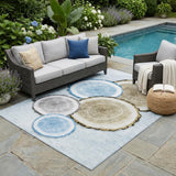 5' X 8' Blue Gold and Gray Faux Bois Washable Non Skid Indoor Outdoor Area Rug