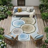 8' X 10' Blue Gold and Gray Faux Bois Washable Non Skid Indoor Outdoor Area Rug