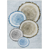 8' X 10' Blue Gold and Gray Faux Bois Washable Non Skid Indoor Outdoor Area Rug