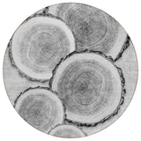 8' Round Gray and Black Round Faux Bois Washable Non Skid Indoor Outdoor Area Rug