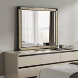 36" Black And Gold Faux Crystal And Wood Dresser Mount Framed Mirror