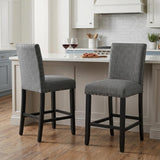 Set of Two 26" Gray And Black Fabric And Wood Counter Height Bar Chairs