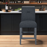 25" Dark Gray Suede And Wood Counter Height Bar Chair