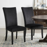 Set of Two Black Upholstered Velvet Dining Side Chairs