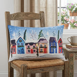 20" X 14" Blue And Red Christmas Geometric Throw Pillow with Embroidery