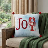 18" Blue White And Red Lobster Joy Throw Pillow with Embroidery