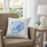 18" Blue And White Coastal Seashell Throw Pillow