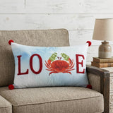 14" X 22" Blue White And Red Crab Love Throw Pillow with Embroidery