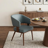 Gray and Walnut Faux Leather Open Back Dining Arm Chair