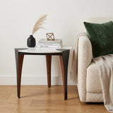 20" White Black and Brown Faux Marble and Steel Triangular End Table