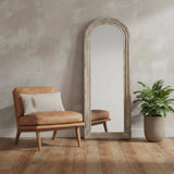 64" White Solid Wood Arch Freestanding Framed Full Length Mirror