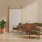 64" Natural Solid Wood Ladder Leaning Framed Full Length Mirror