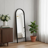 64" Black Solid Wood Arch Leaning Framed Full Length Mirror