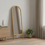 64" Natural Solid Wood Arch Leaning Framed Full Length Mirror