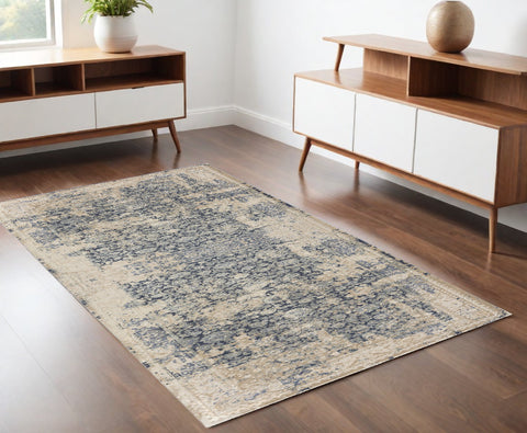 4' X 6' Gray and Beige Floral Area Rug