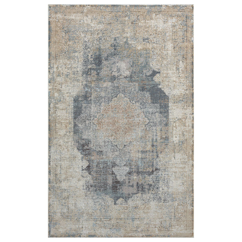 4' X 6' Beige and Gray Medallion Area Rug