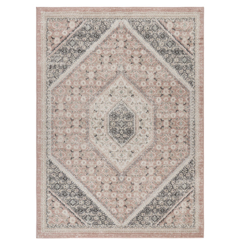 2' X 3' Pink and Cream Medallion Area Rug