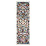 7' White And Blue Medallion Runner Rug