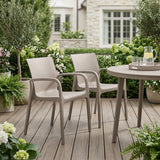 Set of Two Taupe Heavy Duty Plastic Outdoor Stacking Dining Chairs