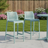 Set of Two 26" Baby Blue Heavy Duty Plastic Low Back Outdoor Counter Height Bar Chairs