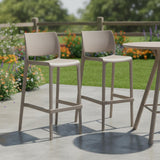 Set of Two 30" Taupe Heavy Duty Plastic Low Back Outdoor Bar Height Chairs