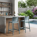Set of Two 26" Baby Blue Heavy Duty Plastic Low Back Outdoor Counter Height Bar Chairs