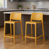 Set of Two 26" Gold and Yellow Heavy Duty Plastic Low Back Outdoor Counter Height Bar Chairs