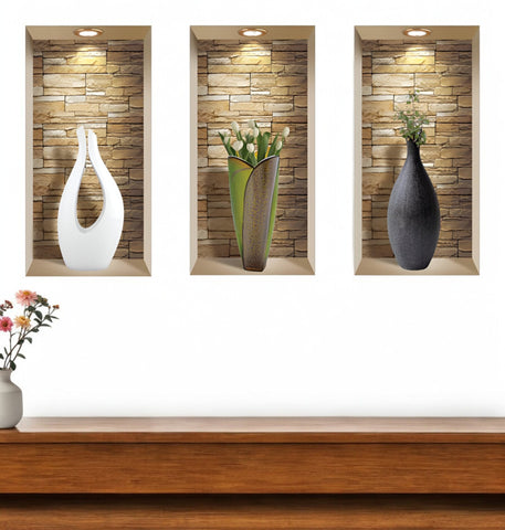 Set of Three Gin Faux Niche 3D Peel and Stick Wall Decals
