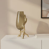 18" Champagne Glass And Metal Table Vase
