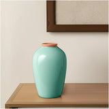 13" Aqua And Terra Cotta Ceramic Round Table Vase