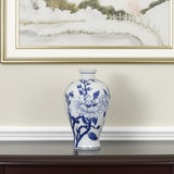 10" Blue And White Floral Round Porcelain Table Vase