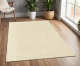4' X 6' Ivory Wool Geometric Hand Knotted Area Rug